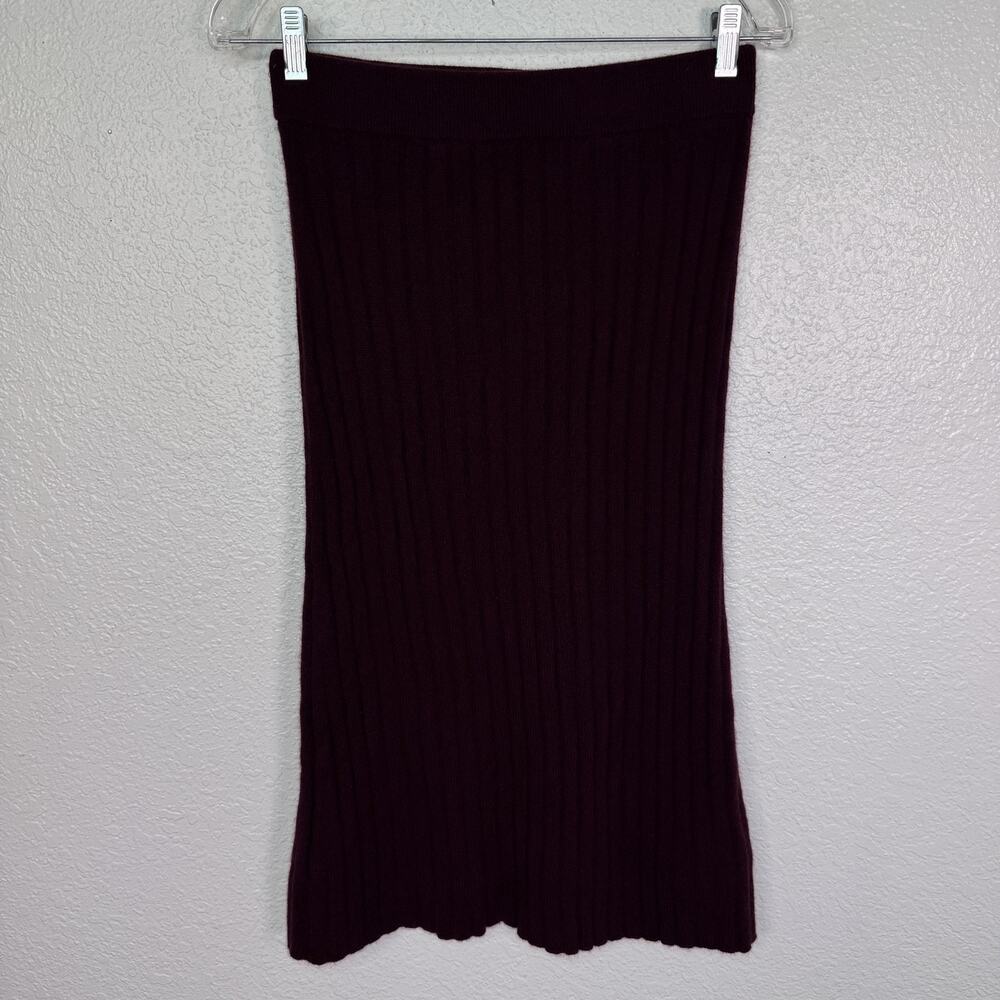 Quince Skirt Womens Small Mongolian Cashmere Ribbed Midi Burgundy Red Stretch